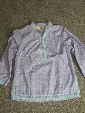 Nicoblu, Lavender Printed Tunic with Light Blue Grossgrain Trim